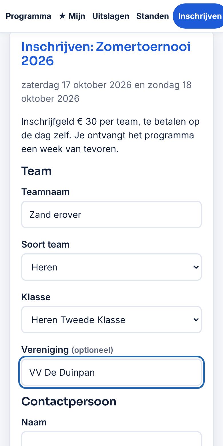 Het inschrijfformulier op een telefoon